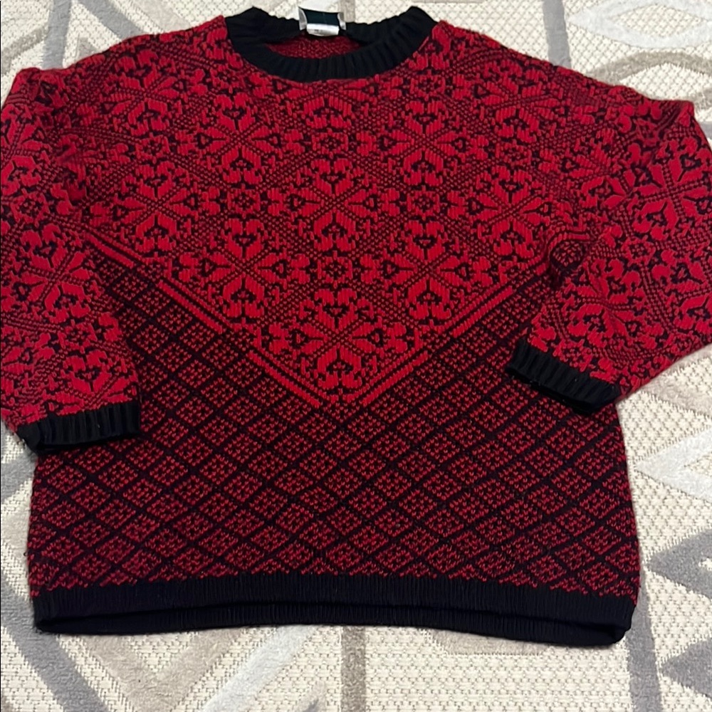 Red and Black Geometric Crewneck Sweater